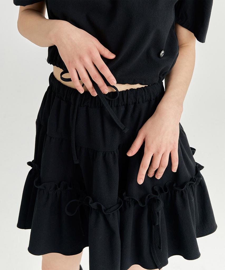 Adore Bell String Ribbon Mini Skirt - Black