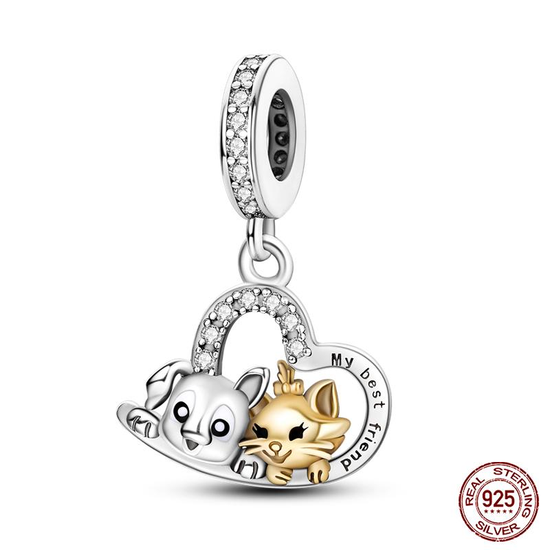 Real Copper Pink Rabbit Cat Dog Animal Charms Beads Fit Qikaola Original Bracelets Diy Birthday Jewelry Making