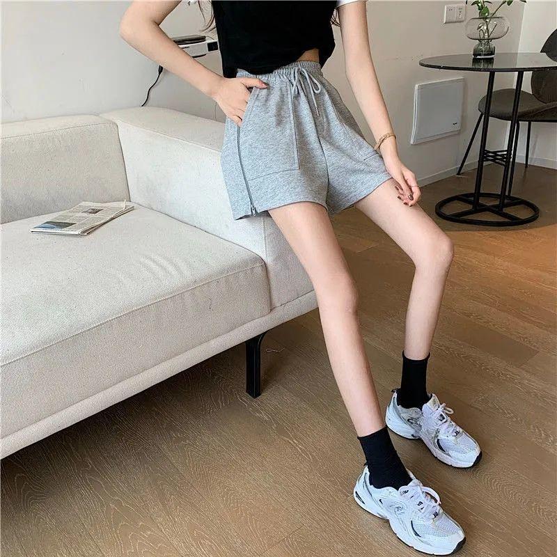 Summer Korean Version High Waisted Loose and Versatile Zipper Wide Leg Casual Sports Shorts for Female Students Hot Pants
