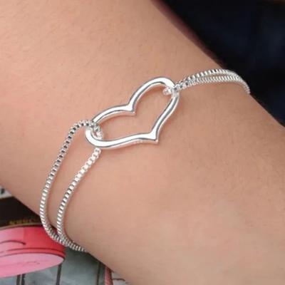 1pc Mode Silber Herz Liebe Armband Armreif Für Männer Frauen
