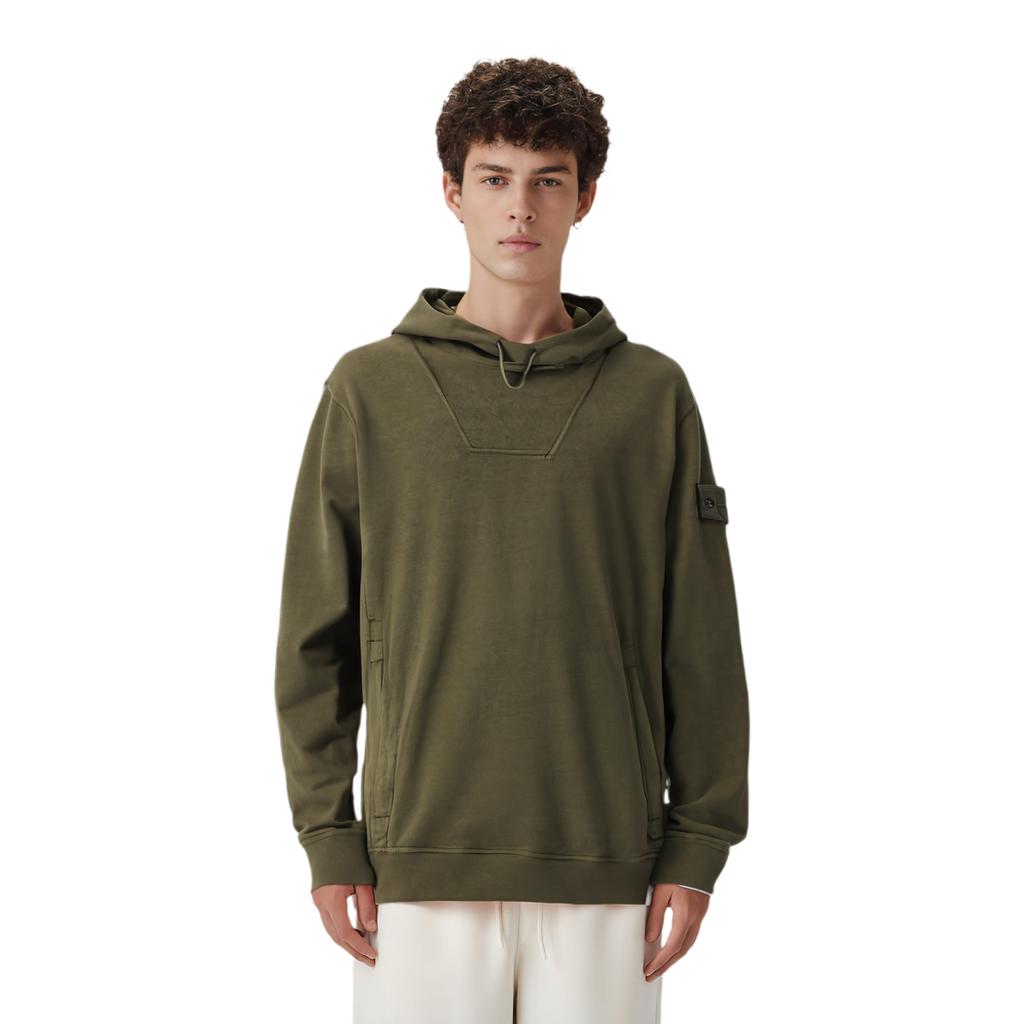 Stone Island Ss23 Ghost Pieces Solid Color Fleece Hooded Sweatshirt Men sweatshirt Military-Green 7815612F3-V0054