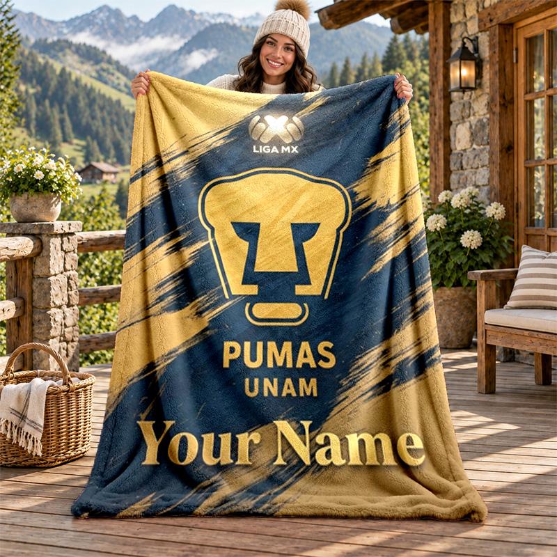 Club Universidad Nacional Pumas Custom Name Flannel Blanket Personalized Soft Warm Plush Throw Blanket Customized Gift for Family Friends