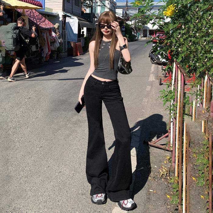 YC&2 Retro Spicy Girl Low-Waist Wide-Leg Flared Jeans for Women - Slimming, Micro-Elastic, Versatile, Spring/Summer