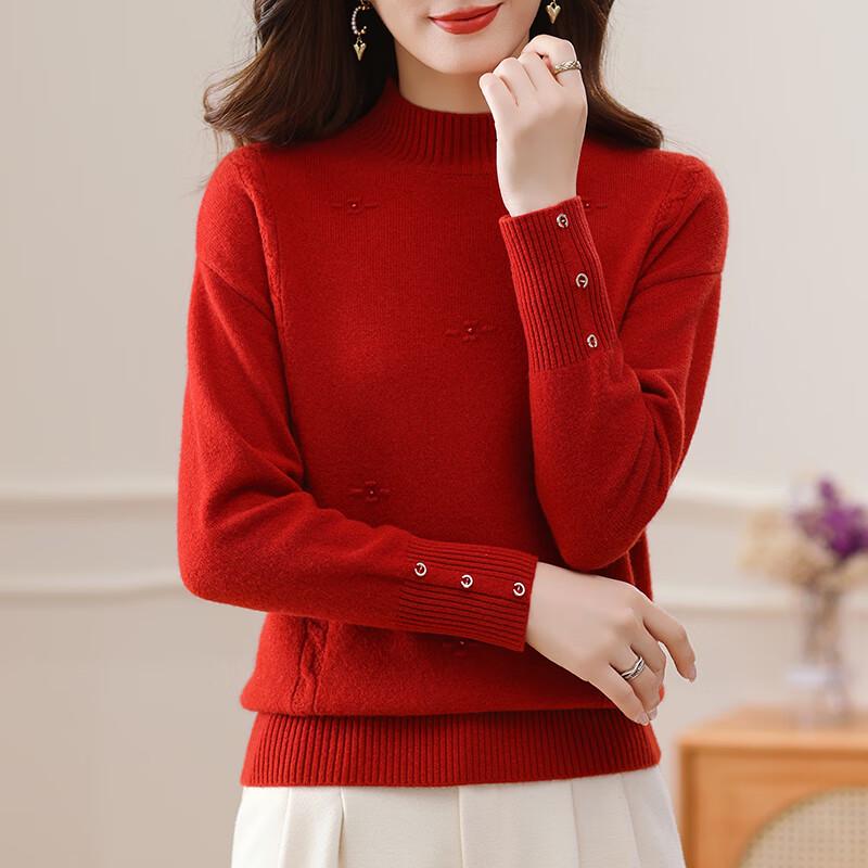 Women's 100% Wool Semi-High Collar Sweater