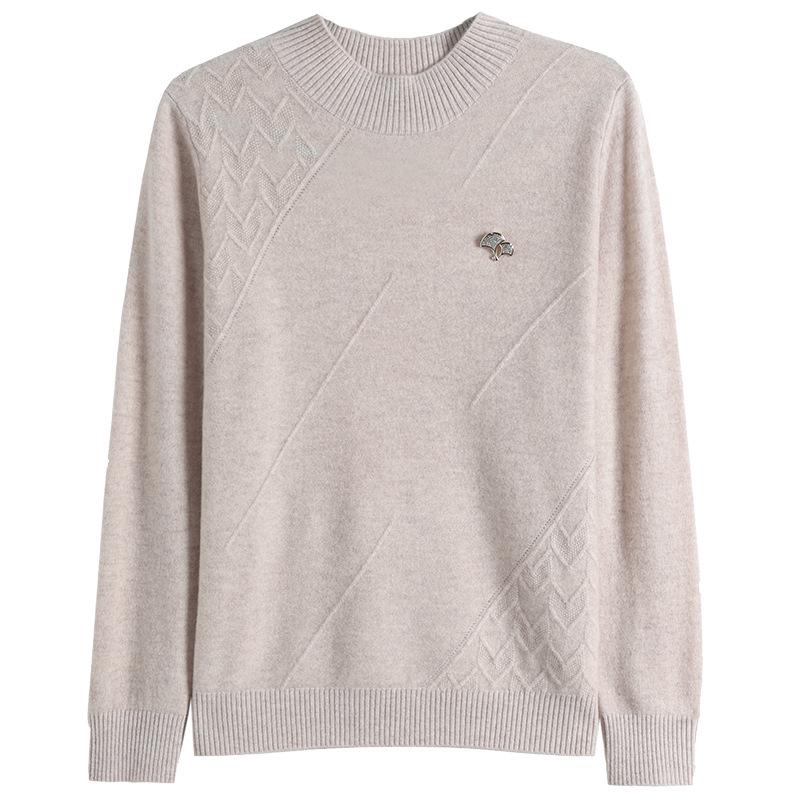 Women's Warm Wool Pullover Sweater with Half-High Collar - Loose Fit for Autumn/Winter
