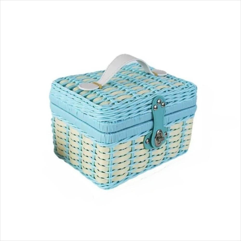 New Rattan Woven Hand-held Basket Portable with Lid Storage Basket Packaging Box for Wedding Gifts and Holiday Packaging 22x18x15cm