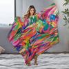 Vibrant Abstract Throw Blanket Colorful Acrylic Paint Splash Art Sofa Bed Decorative Warm Fuzzy Blanket