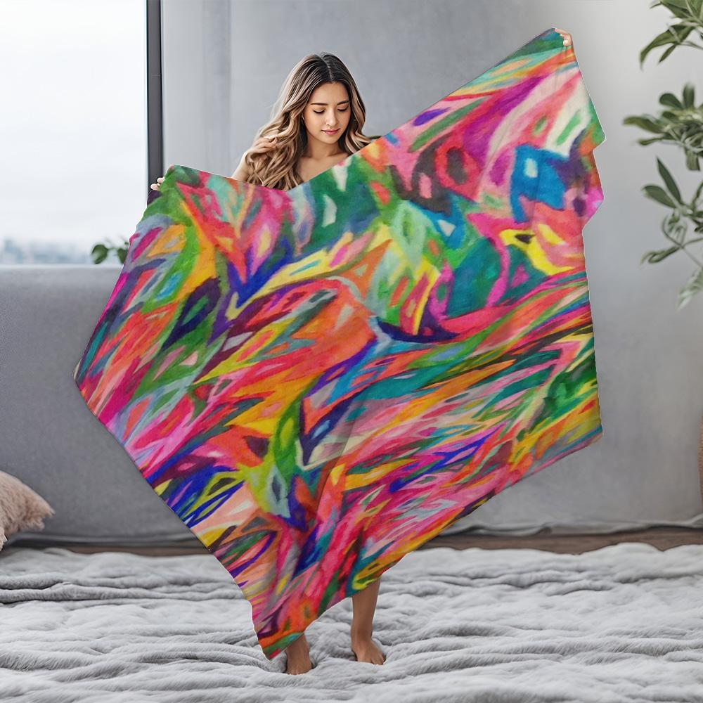 Vibrant Abstract Throw Blanket Colorful Acrylic Paint Splash Art Sofa Bed Decorative Warm Fuzzy Blanket