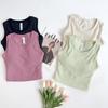 Damen Ripp-Y-Rücken Yoga Tanktop mit festen Cups - Hohe Elastizität, Figurbetont, Integrierter Sport-BH