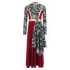 Kids Praise Dance Costume Mock Neck Long Sleeve Printed Asymmetrical Drape Hem Back Zipper Dress for Liturgical Worship Performance