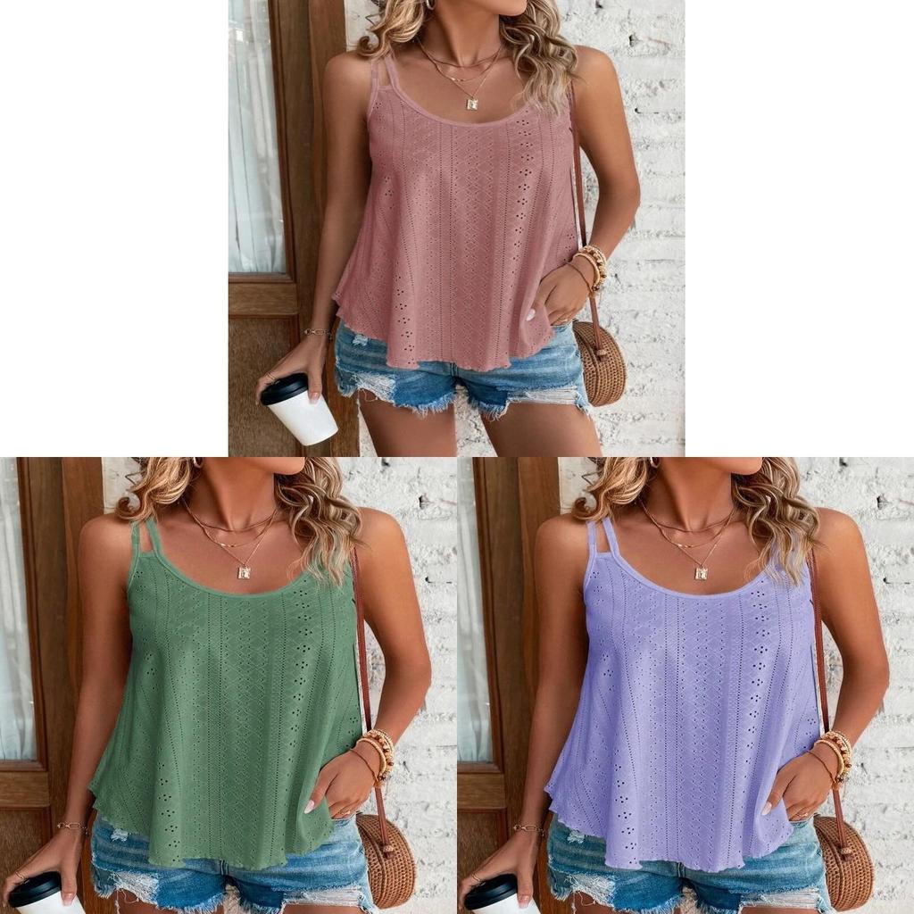 T Shirt Women Sleeveless Knit Tank Top With Round Neck For Casual Streetwear
