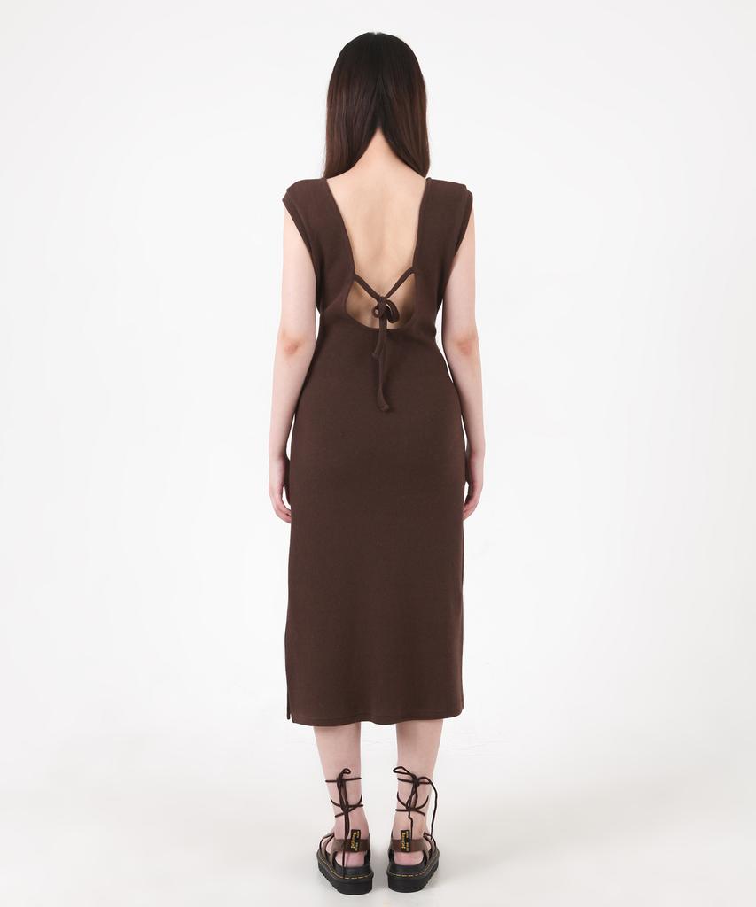 Catharsis Knitting Tank Tab Backless Long Dress Brown One Size