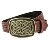 Western Cowboy Men's Leather Belt with Large Buckle and Turquoise National Flag Pattern - Retro European American Style Waistband