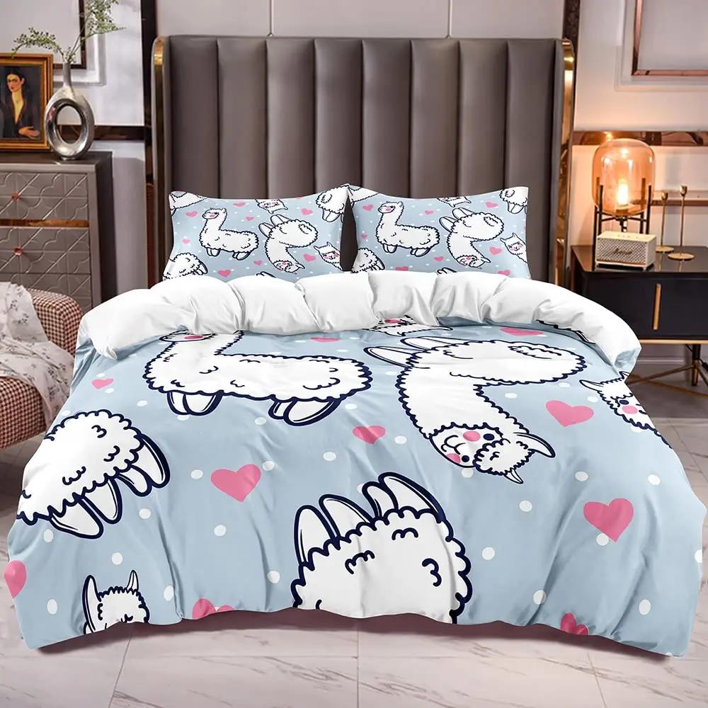 Duvet Cover Kids Teens Gifts Cute Cartoon Alpaca Llama Cactus Printing Bedding Animals Cover Bedroom Decorative Duvet Cover