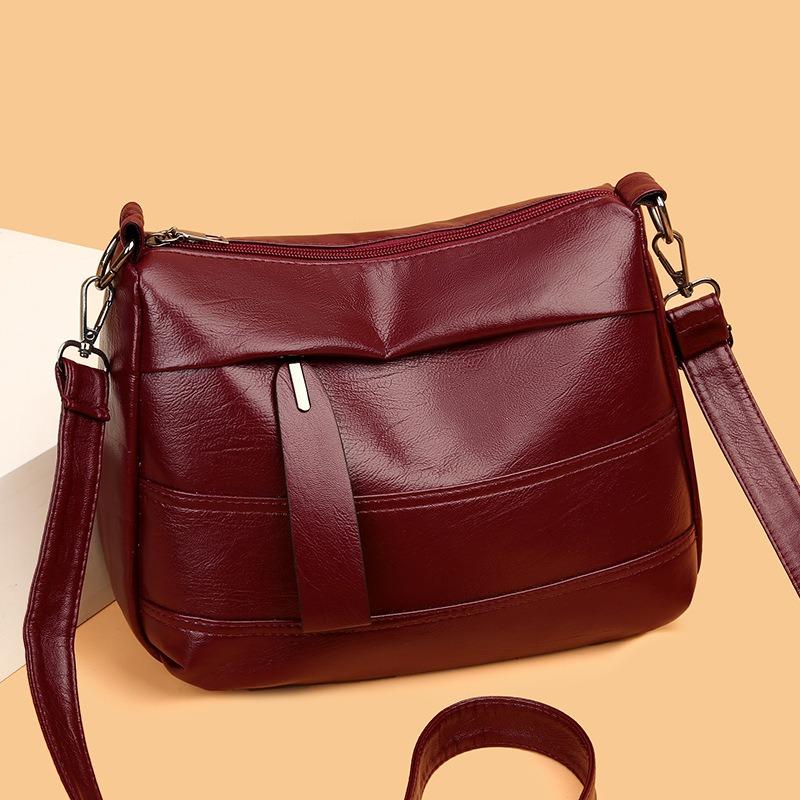 Fashion soft leather large capacity multi-compartment simple washed leather small square bag versatile commuter shoulder messenger bag