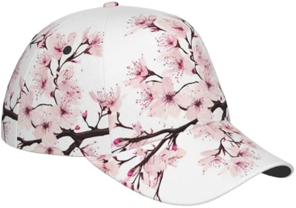 Watercolor Cherry Blossom Branch Pattern Baseball Cap Women's Men's Athletic Fitted Cap Outdoor Baseball Hat Sports Sun Cap
