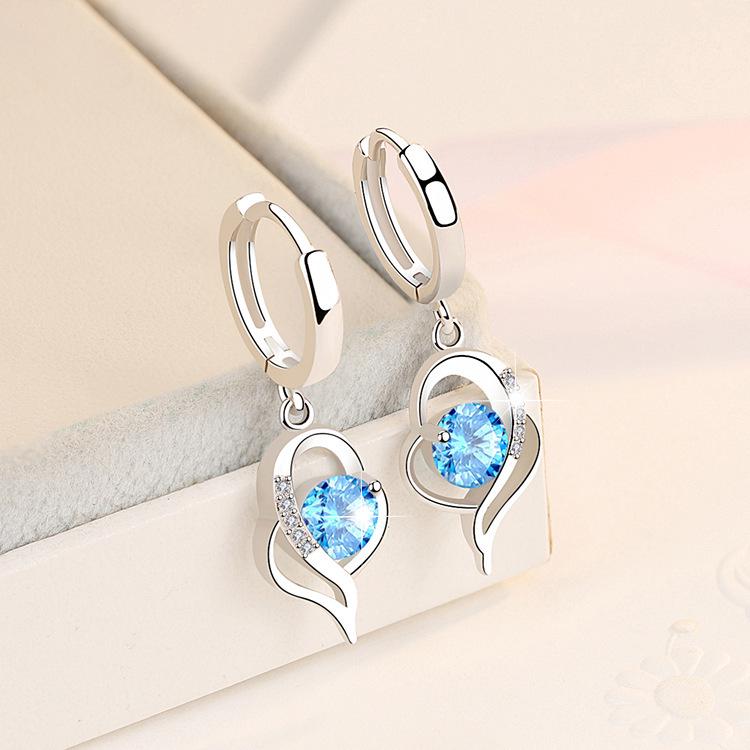 Runxin Elegant Heart Rhinestone Dangle Hoop Earrings for Women - Japanese Korean Fashion Style