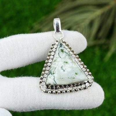 Anniversary Gift For Her Natural Tree Agate Gemstone Pendant 925 Sterling Silver