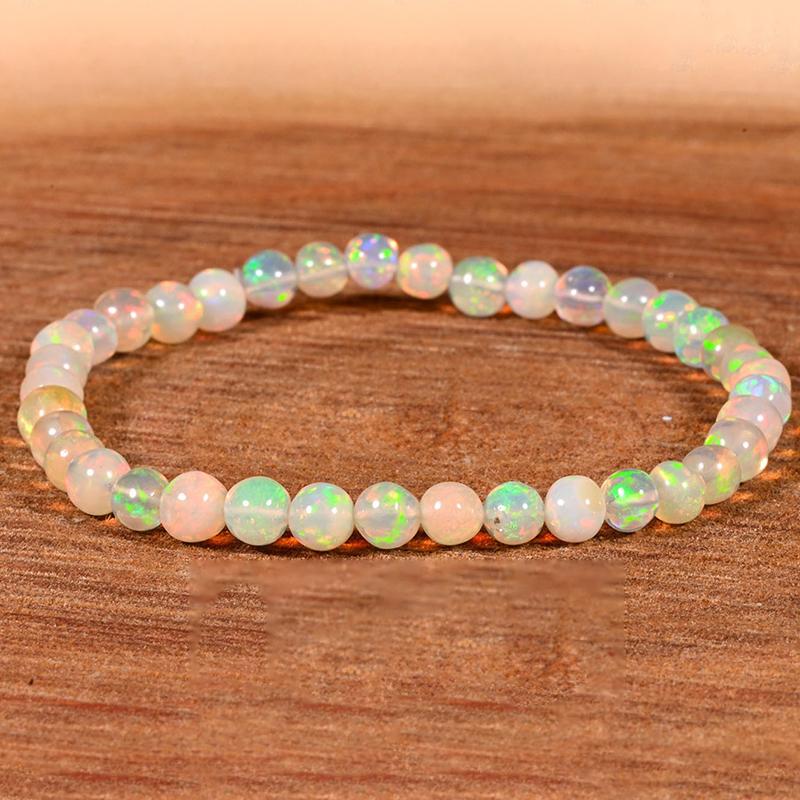 Pulsera de Ópalo Natural Para Mujeres Cuerda Elástica Extensible Joyería de Cristal Curativo Ayuda a Mantener el Equilibrio Emocional