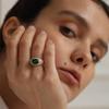 Elegant Women's Emerald & Zircon Ring, Unique Retro Design, 2024 Collection, Versatile Luxury Jewelry