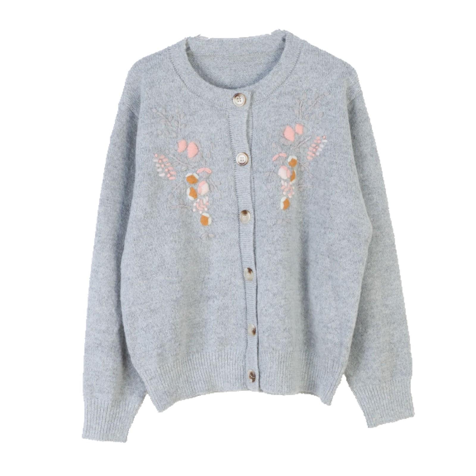 

Кардиган вязаный с цветочной вышивкой в стиле Ян Ми: Универсальный корейский модный свитер для женщин (Осень зима) S