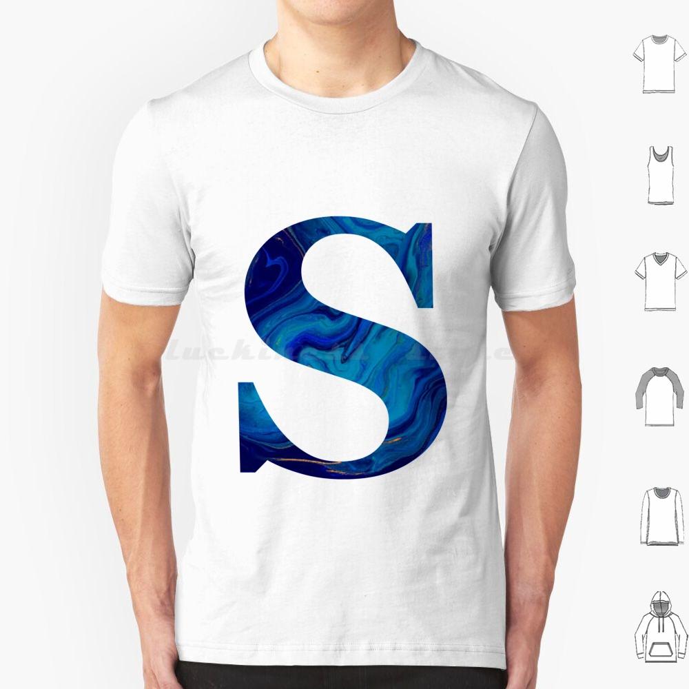 Lettre S Marble Blue T Shirt Big Size 100% Cotton S Funny Cute Meme Trendy Quote Trending Pink Flowers Aesthetic College Quotes
