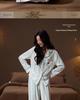 Ice Silk Cool Women’s Long Sleeve Pajama Set with Cute Stripes for Spring and Autumn