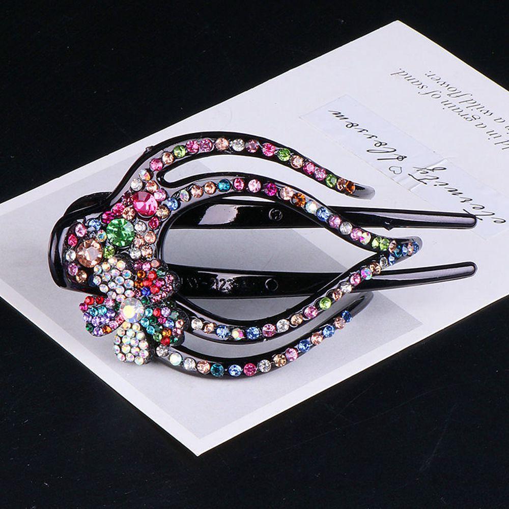 Women Hairpins Flexible Styling Tool Hollow Claws Heart  Flower Acrylic Rhinestone Hair Clip