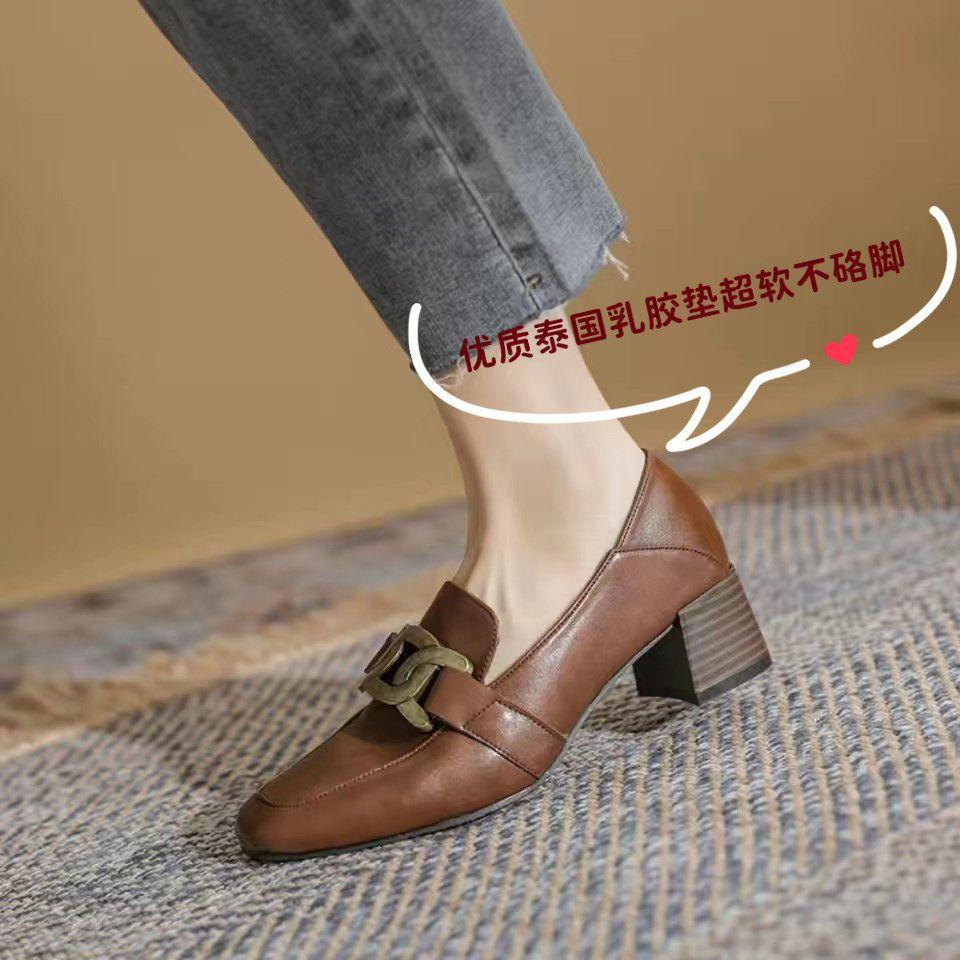 British style small leather shoes women's two wear versatile square head loafers 2025 spring and autumn new thick heel fashion one pedal