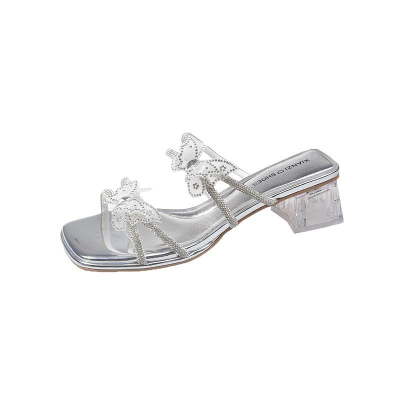 Fairy rhinestone bow with sandals girl summer 2025 new fashion versatile stiletto high heels