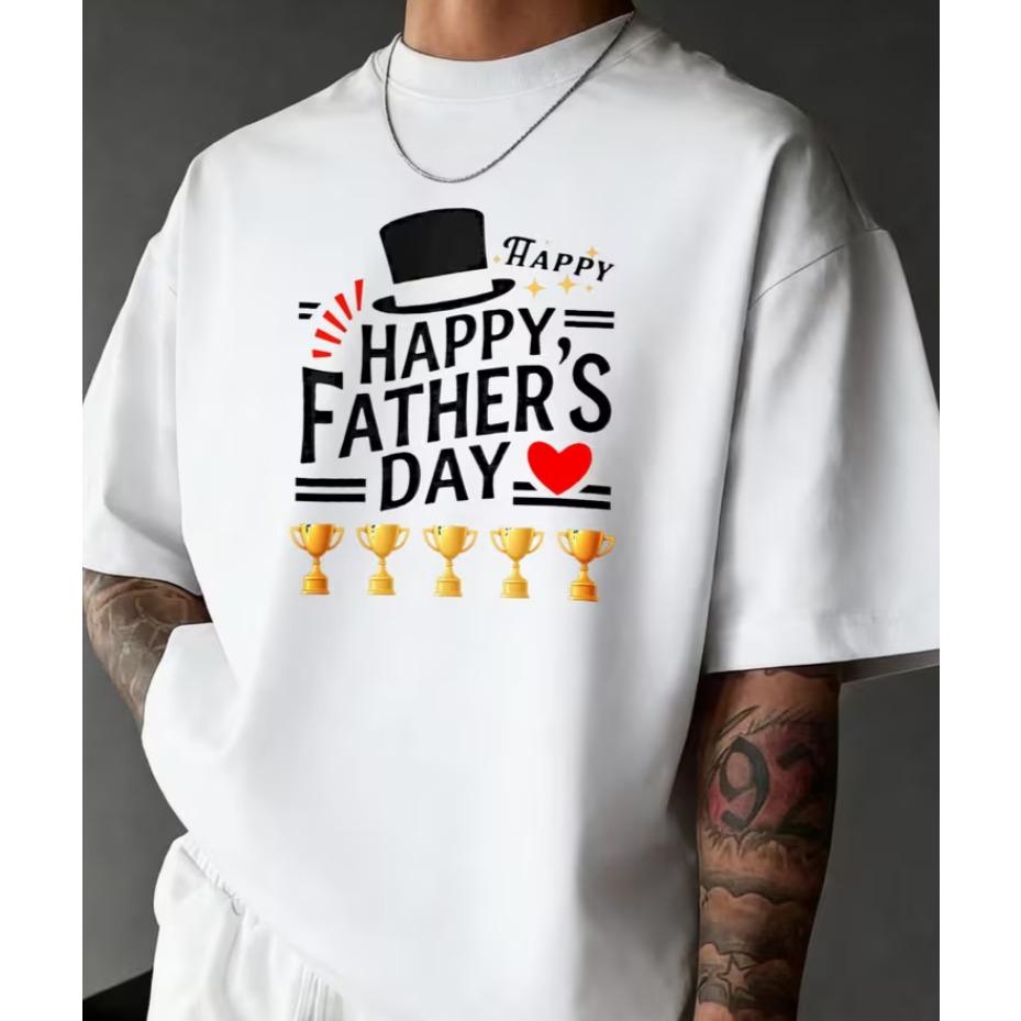 Unisexs Summer Tops Casual Short Sleeve T Shirt Happy Fathers Day Top Hat And Trophy Casual Wear Unisexs Casual Topunisexs Summer Top
