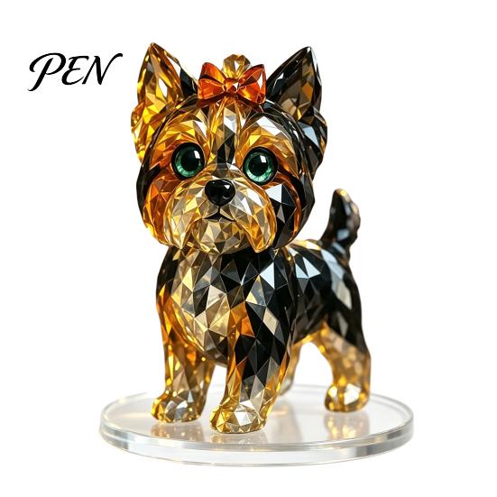 Acrylic Animal Ornaments Geometric Faux Crystal Sculpture, Sparkling Cat/Owl/Eagle/Dog Statue, Light Luxury Room Decoration Desktop Figurine Ornament