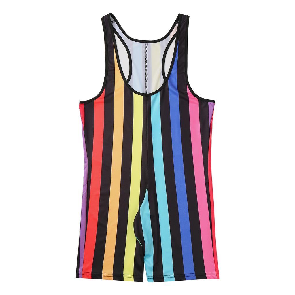 Mens Striped Wrestling Singlet Sleeveless Slim Fit Bodybuilding Gym Sports Bodysuit Romper