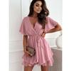 Sweet Summer New Fashion V-neck Sexy Waist Hugging Lace-up Chiffon Frill Short sleeve Dress Skirt DRESS