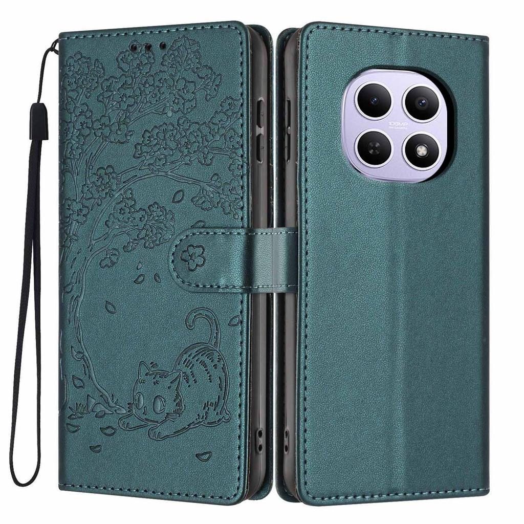 For Xiaomi Poco M8 5G/Redmi Note 15 5G (Global) Stand Case Tree-and-Cat Pattern PU Leather Wallet Protective Phone Cover with Wrist Strap
