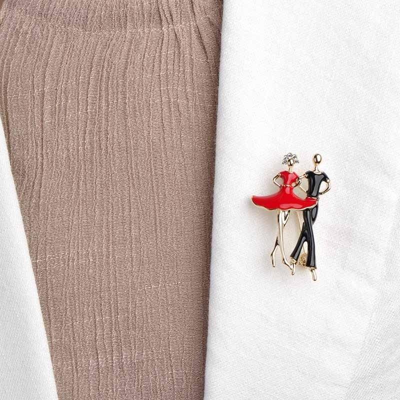 Blucome Red Enamel Social Dancing Women Men Brooch Gold-color Pins For Shoulder Scarf Suit Clips Clothes Decoration Jewelry Clip