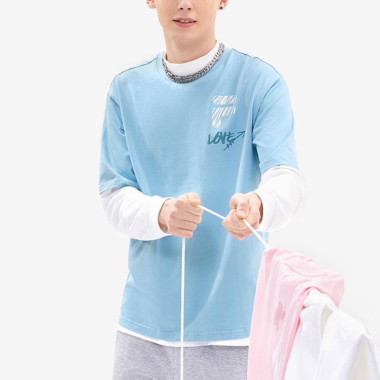 Fila Fusion Colorful Letter Logo Round Neck Short Sleeve Drop Shoulder T-Shirt Unisex T-Shirt Daffodil-Blue T11U216103F-LB