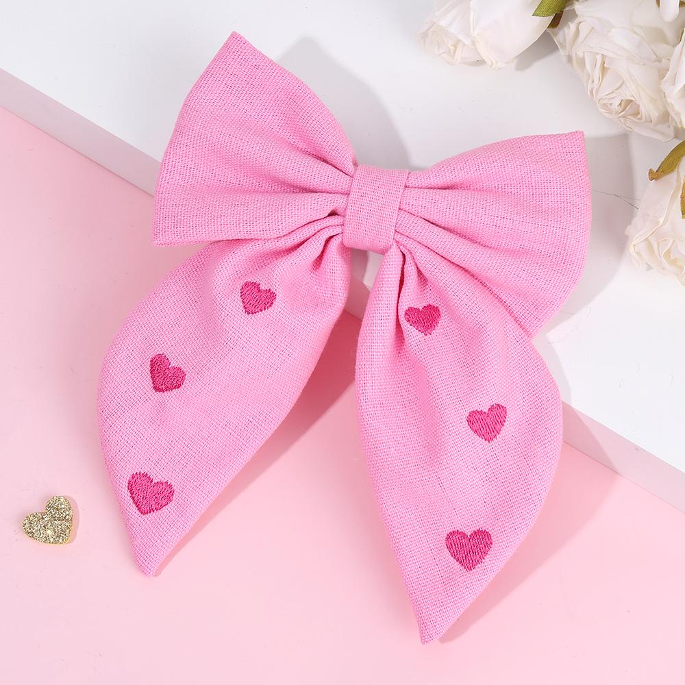 Heart-Shaped Embroidery Bow Hair Clip For Girls Elegant Minimalist Solid Bownot Hairpins Ponytail Barrette Headwear Accessories