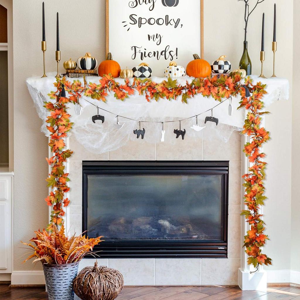 Lvydec 2 Pack Maple Leaves Fall Garland - 6.5ft/Strand Artificial Fall Foliage Garland Colorful Autumn Decoration for Home Wedding Party Thanksgiving