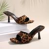 Fashion Sexy Square Toe Leopard Strap Slip On Sandals Women 2025 Summer High Heels Slippers Fashion Party Dress Slippers Plus Size 43