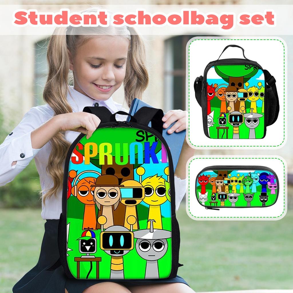 Box Printed Backpack Music Game Student Schoolbag Lunch Bag Pencil Case Set