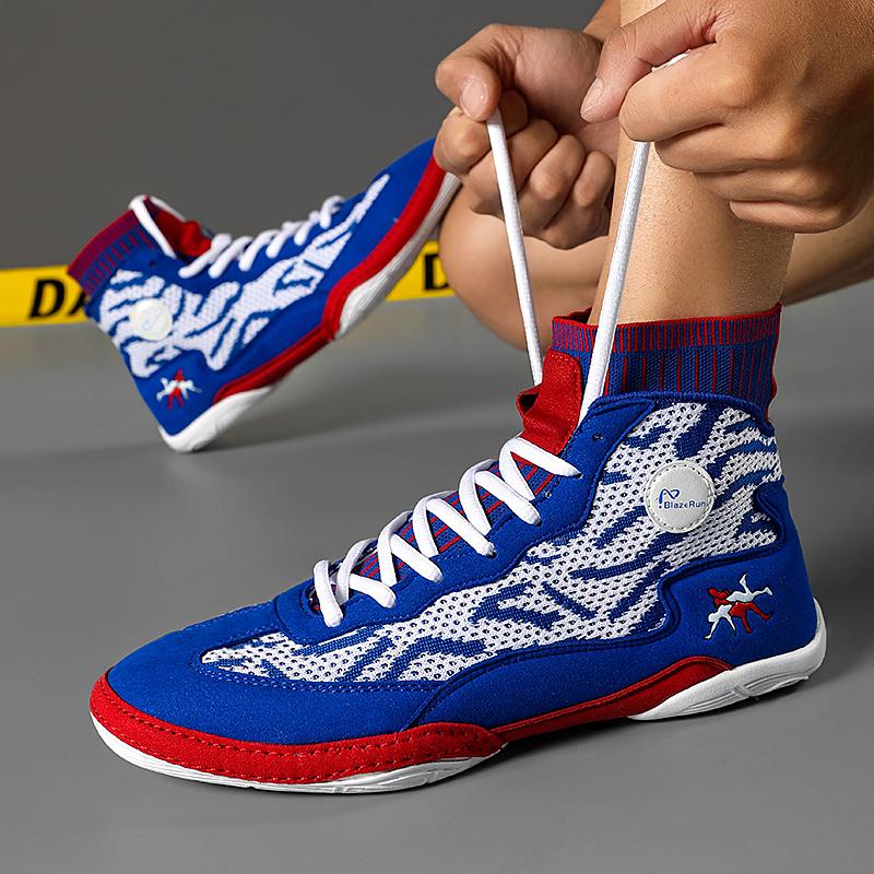 Men Wrestling Boots Boxing Sneakers Non-slip Squat Training Shoes Teenagers Knit Gym Training Fighting Sneakers Combat Trainers