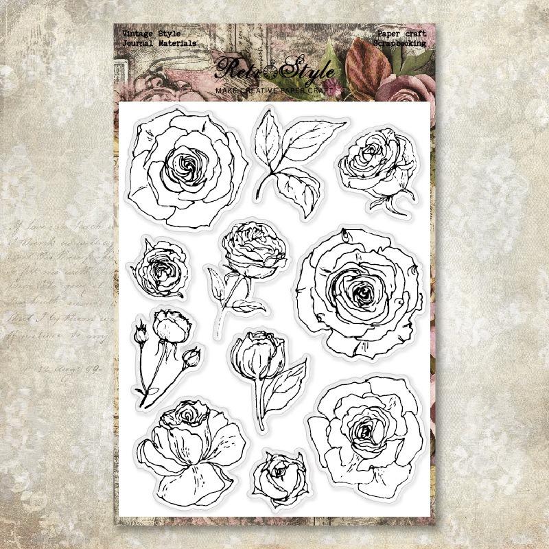 1SET hand account transparent silicone seal retro background basic seal DIY decorative hand account rubber stamp mushroom manuscript paper