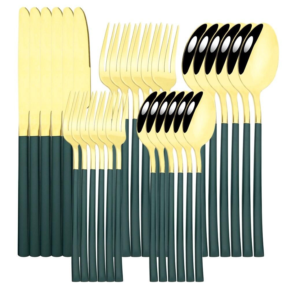30pcs Black Gold Western Dinnerware Set Stainless Steel Cutlery Set Knife Dessert Fork Spoon Tableware Set Flatware Silverware