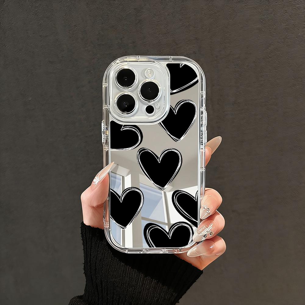 Phone Case For iPhone 17 16 15 14 13 12 11 Pro Max XS X XR 7 8 Plus Make Up Mirror Shockproof Soft Popular Cute Love Heart Cover