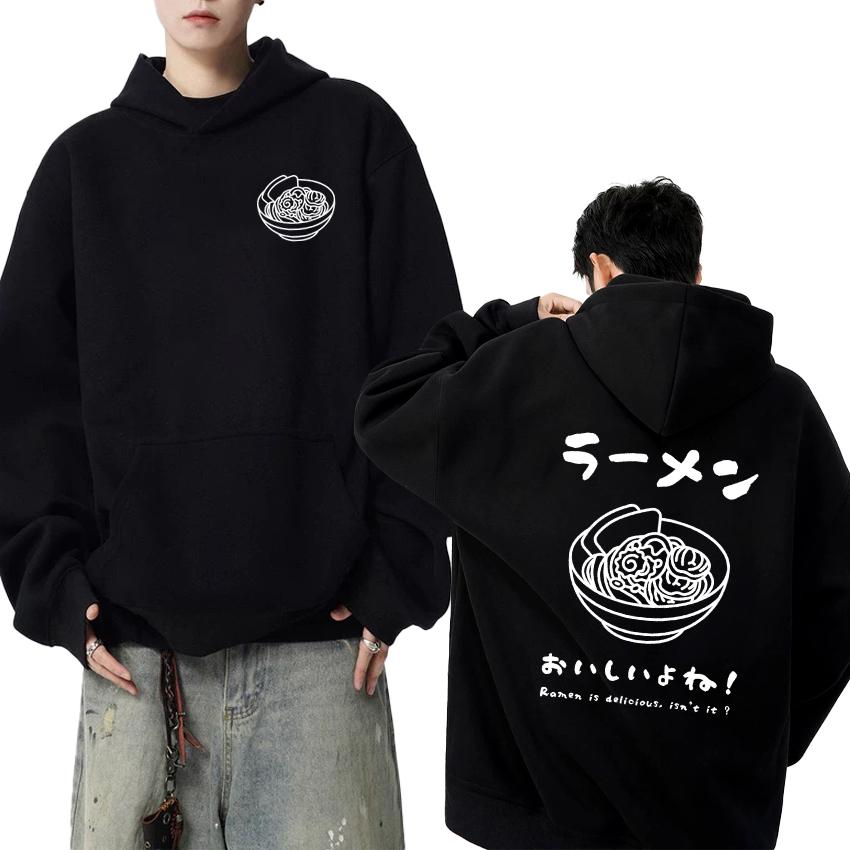 Harajuku Ramen Japanese Double Sided printed Hoodies Autumn Winter Men women fashion Y2k Sweatshirt Unisex Fleece pullovers