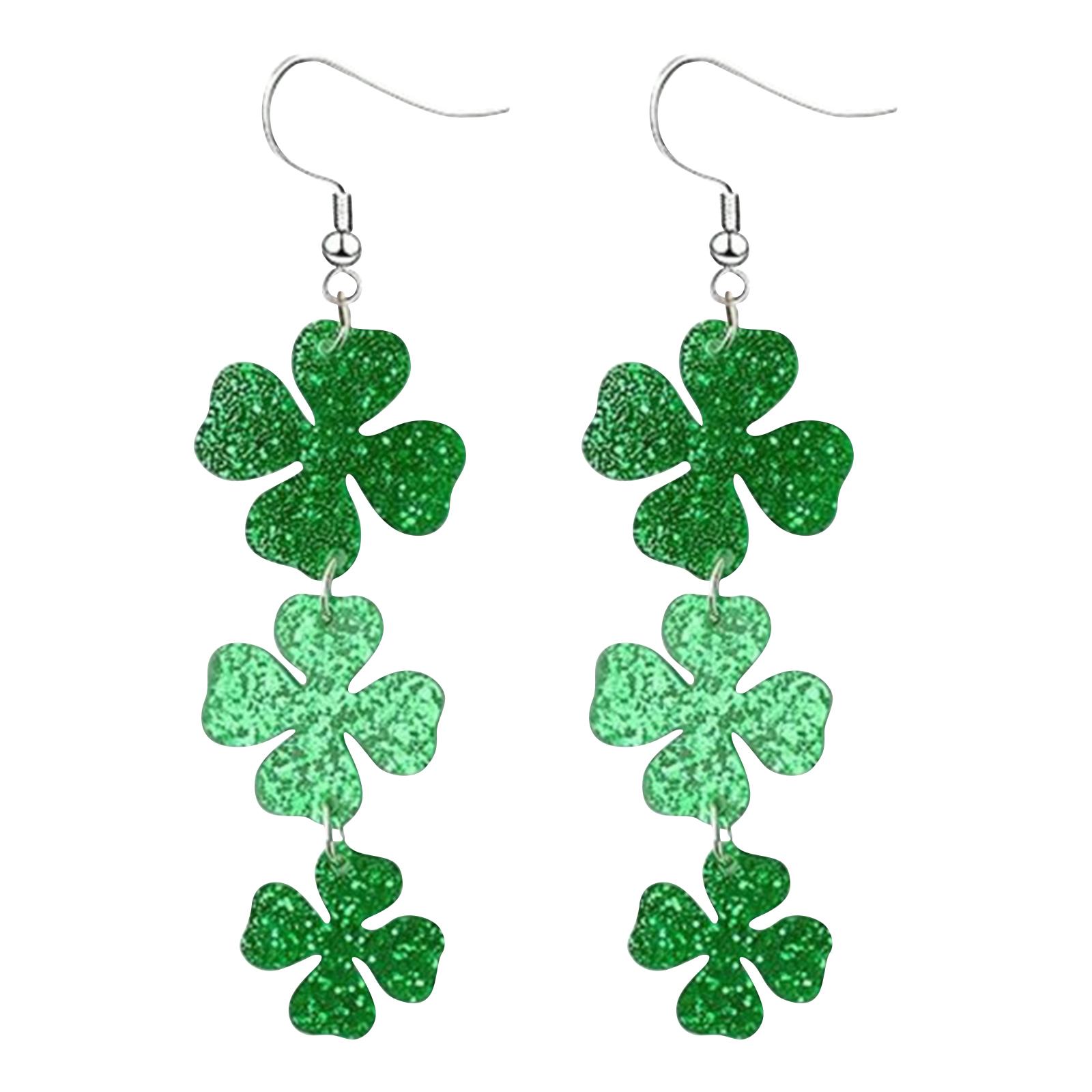 St. Patrick s Day Green Earrings, Women s Luck Pendant Earrings One Size