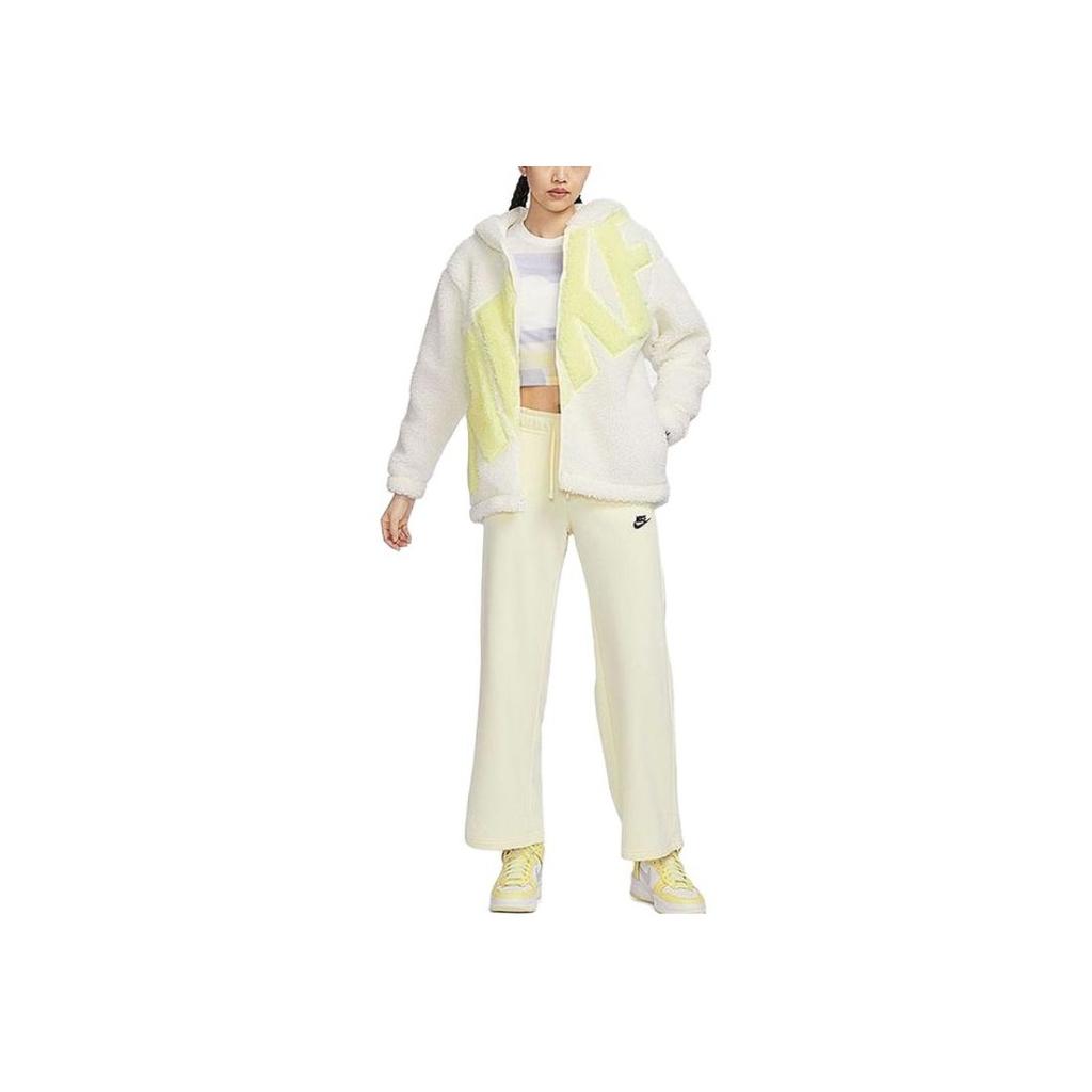 Nike Alphabet Hooded Zip-Up Casual Fleece Jacket Women Outerwear White FB8696-133