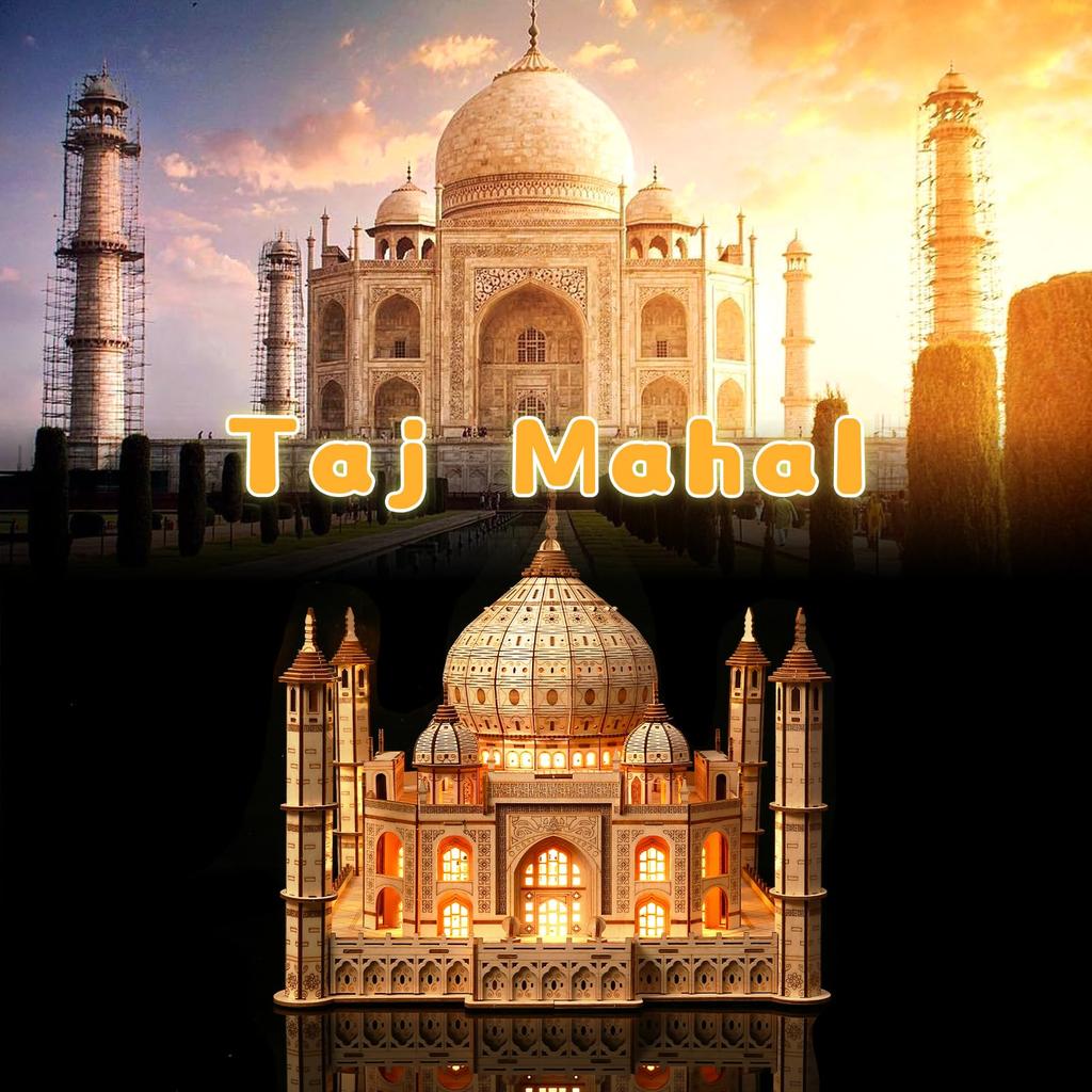 Hallisun 3D Wooden Taj Mahal Wooden Model with LED Indian 3D DIY Mechanical Building Adults Japanese Instruction Manual Vintage Home Birthday 388