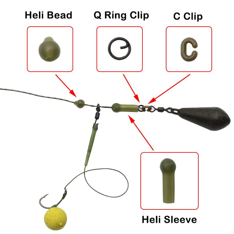 5Set Carp Fishing Accessories Kit C Clip (3/6lb) Q Ring Clip Heli Bead Sleeves Carp Hair Rig For Carp Fishing Terminal Tackle